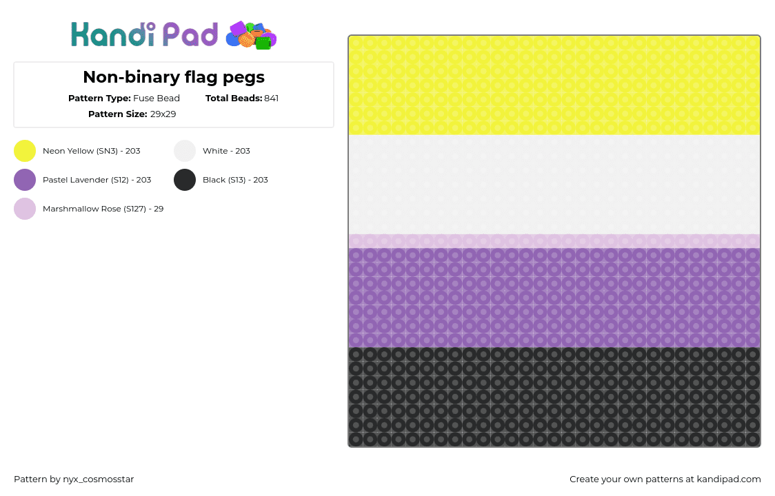 Non-binary flag pegs - Fuse Bead Pattern by nyx_cosmosstar on Kandi Pad - nonbinary,pride,flag,panel,yellow,white,purple,black