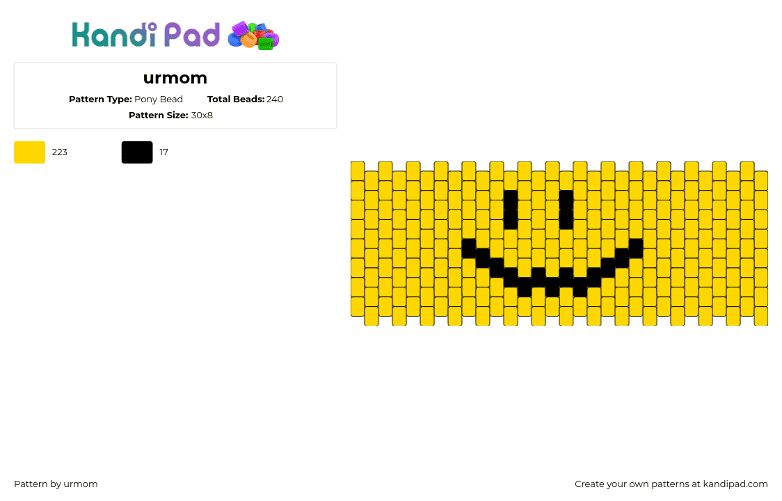 urmom - Pony Bead Pattern by urmom on Kandi Pad - smiley,face,simple,cuff,yellow