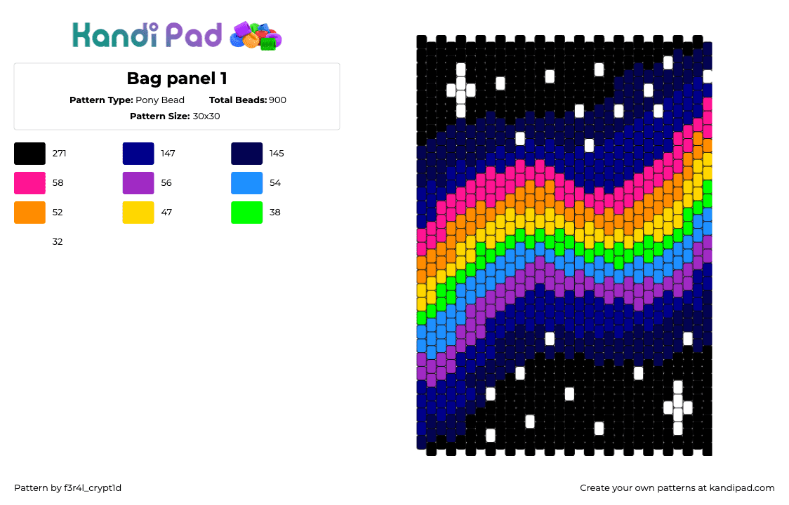 Bag panel 1 - Pony Bead Pattern by f3r4l_crypt1d on Kandi Pad - galaxy,rainbow,space,panel,bag,dark,neon,colorful,stars,black,pink,blue,green