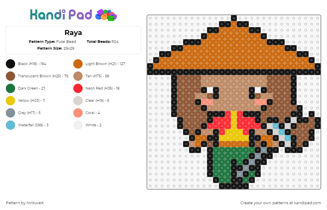 Raya - Fuse Bead Pattern by hintuveit on Kandi Pad - raya,raya and the last dragon,disney,character,chibi,movie,tan,brown,green