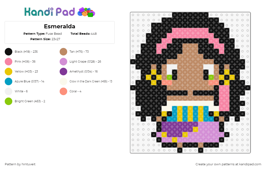 Esmeralda - Fuse Bead Pattern by hintuveit on Kandi Pad - esmerelda,hunchback of notre dame,disney,chibi,character,movie,tan,pink,purple,black