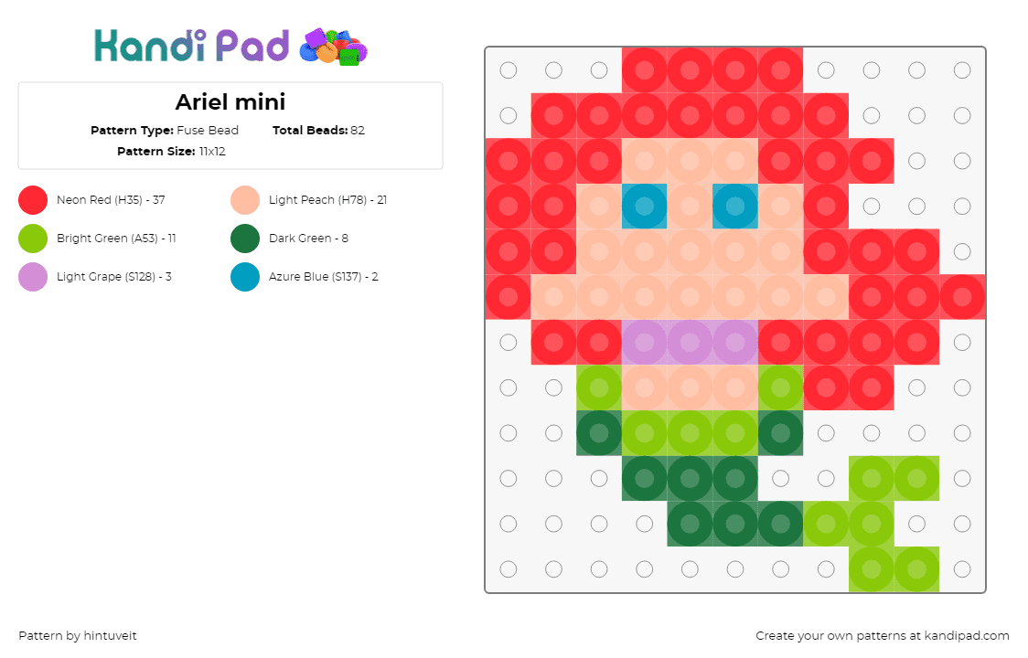 Ariel mini - Fuse Bead Pattern by hintuveit on Kandi Pad - 