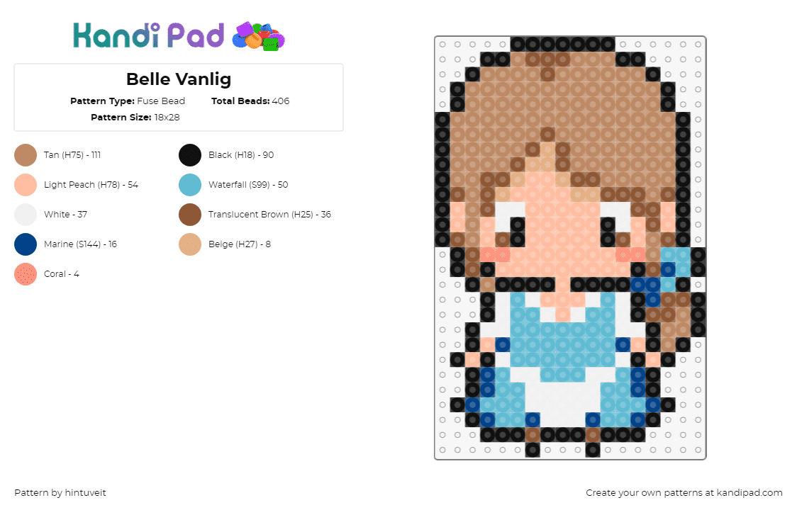 Belle Vanlig - Fuse Bead Pattern by hintuveit on Kandi Pad - belle,beauty and the beast,disney,chibi,character,movie,tan,light blue