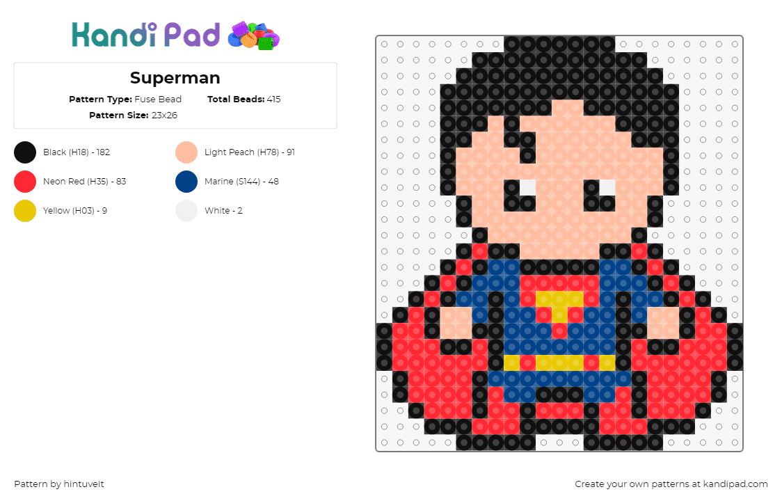 Superman - Fuse Bead Pattern by hintuveit on Kandi Pad - superman,superhero,dc,chibi,movie,comic,character,red,blue,pink