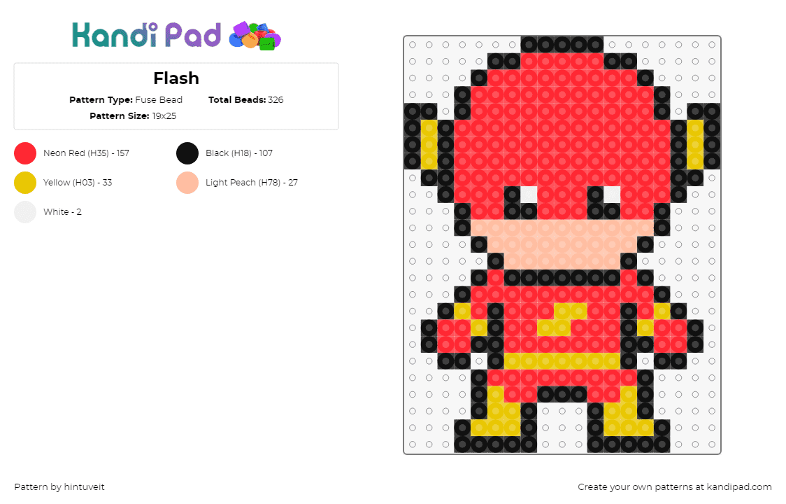 Flash - Fuse Bead Pattern by hintuveit on Kandi Pad - flash,superhero,dc,chibi,movie,comic,character,red,yellow