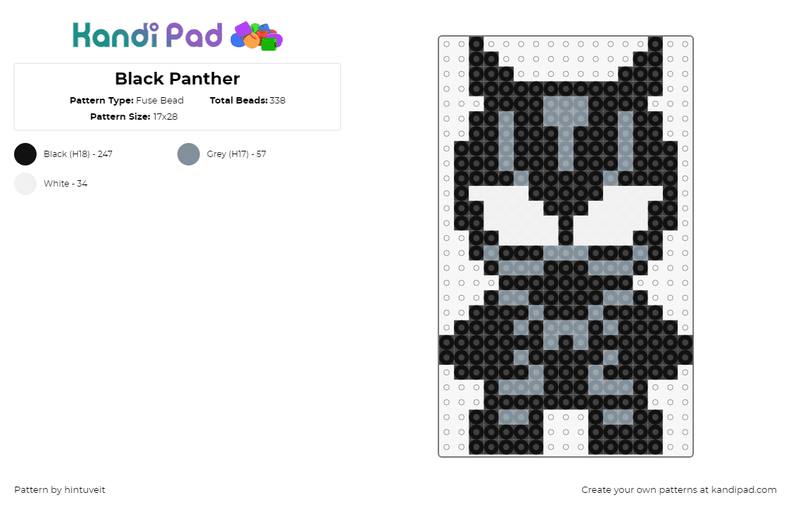 Black Panther - Fuse Bead Pattern by hintuveit on Kandi Pad - black panther,marvel,superhero,chibi,movie,comic,character,dark,black,gray