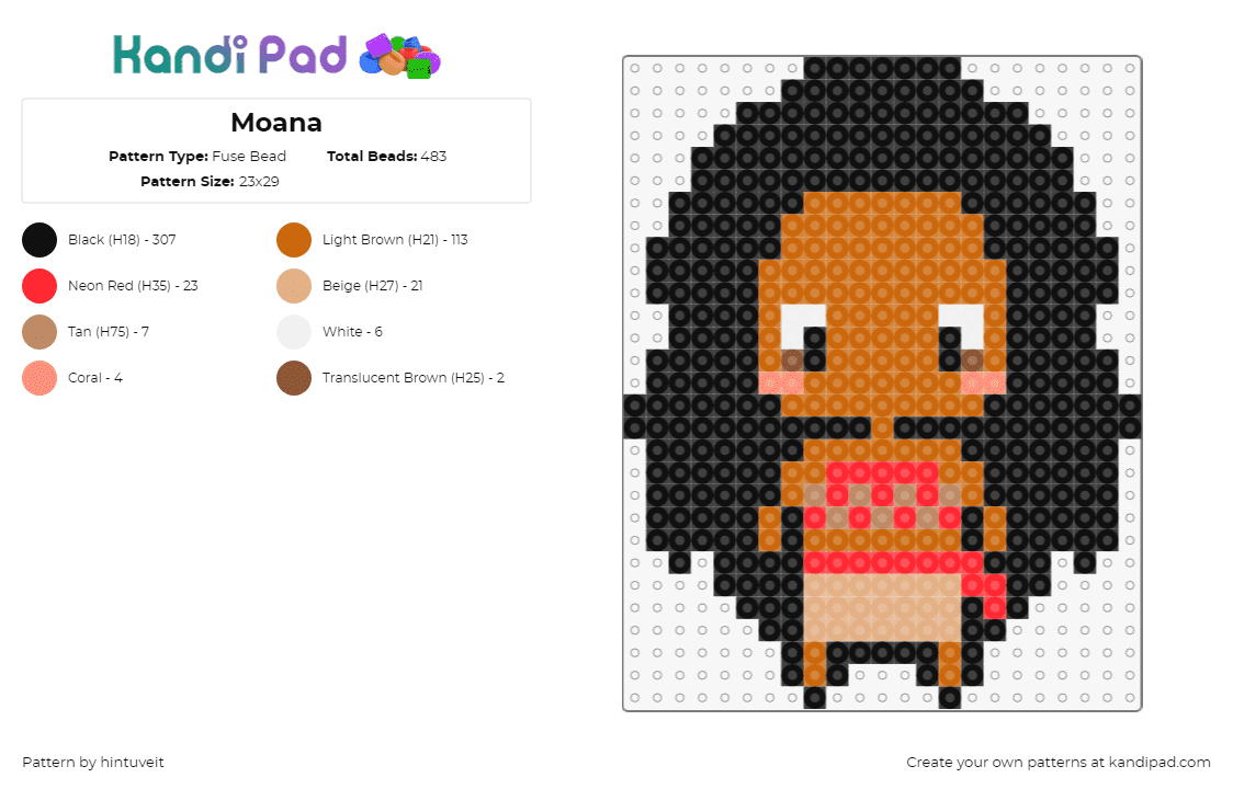 Moana - Fuse Bead Pattern by hintuveit on Kandi Pad - moana,disney,character,chibi,movie,cartoon,brown,black