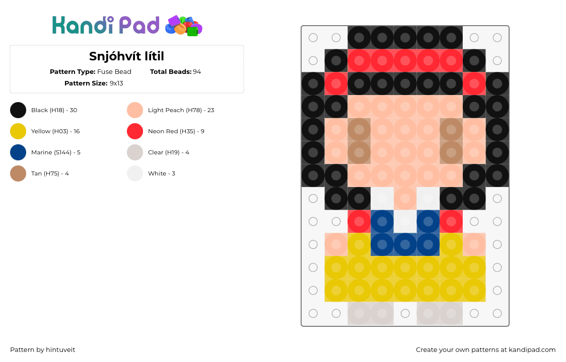 Snjóhvít lítil - Fuse Bead Pattern by hintuveit on Kandi Pad - snow white,princess,disney,character,simple,movie,yellow,black