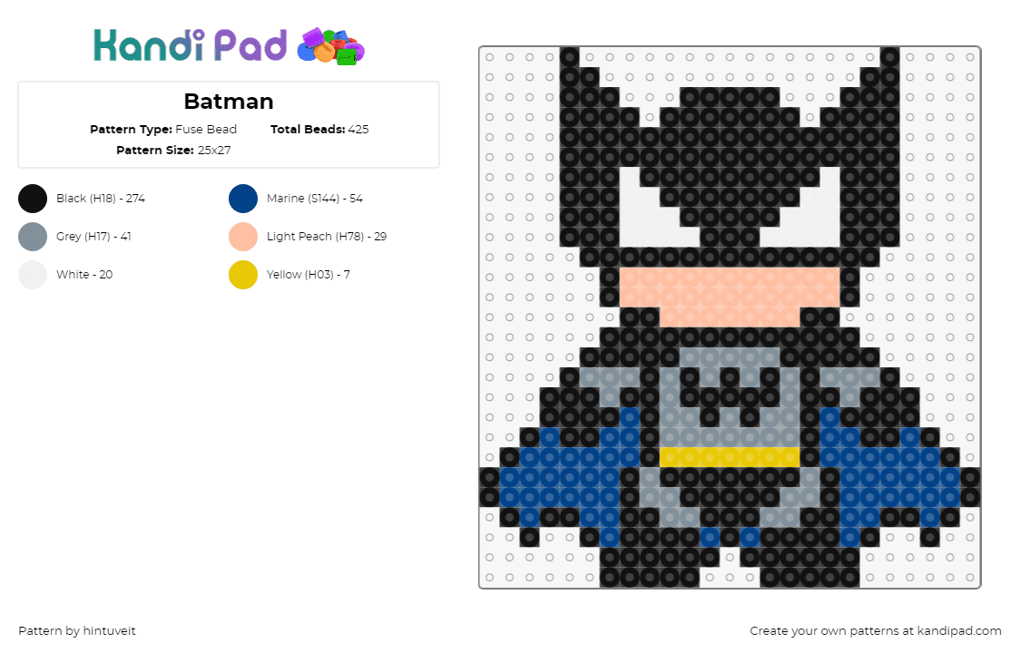 Batman - Fuse Bead Pattern by hintuveit on Kandi Pad - batman,superhero,dc,chibi,movie,comic,character,black,gray,blue