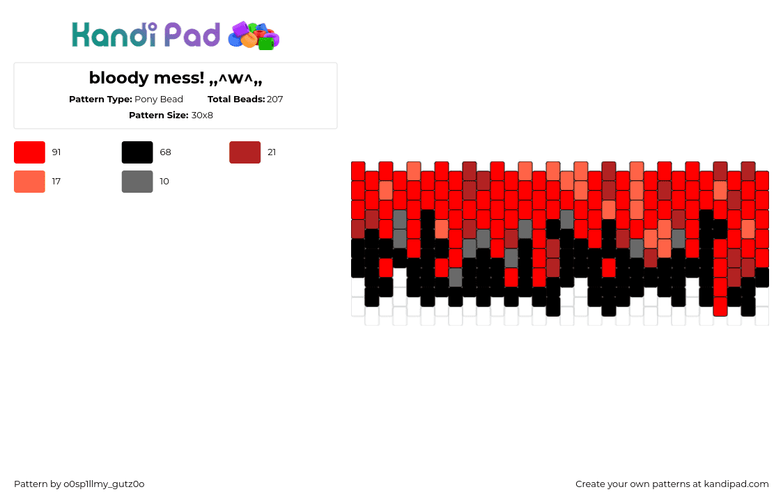 bloody mess! ,,^w^,, - Pony Bead Pattern by o0sp1llmy_gutz0o on Kandi Pad - blood,drippy,spooky,halloween,cuff,red,black