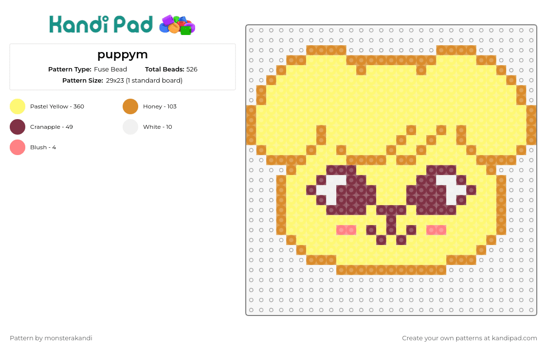 puppym - Fuse Bead Pattern by monsterakandi on Kandi Pad - puppym,skzoo,stray kids,music,band,beloved,cheerful,playful,warm yellow