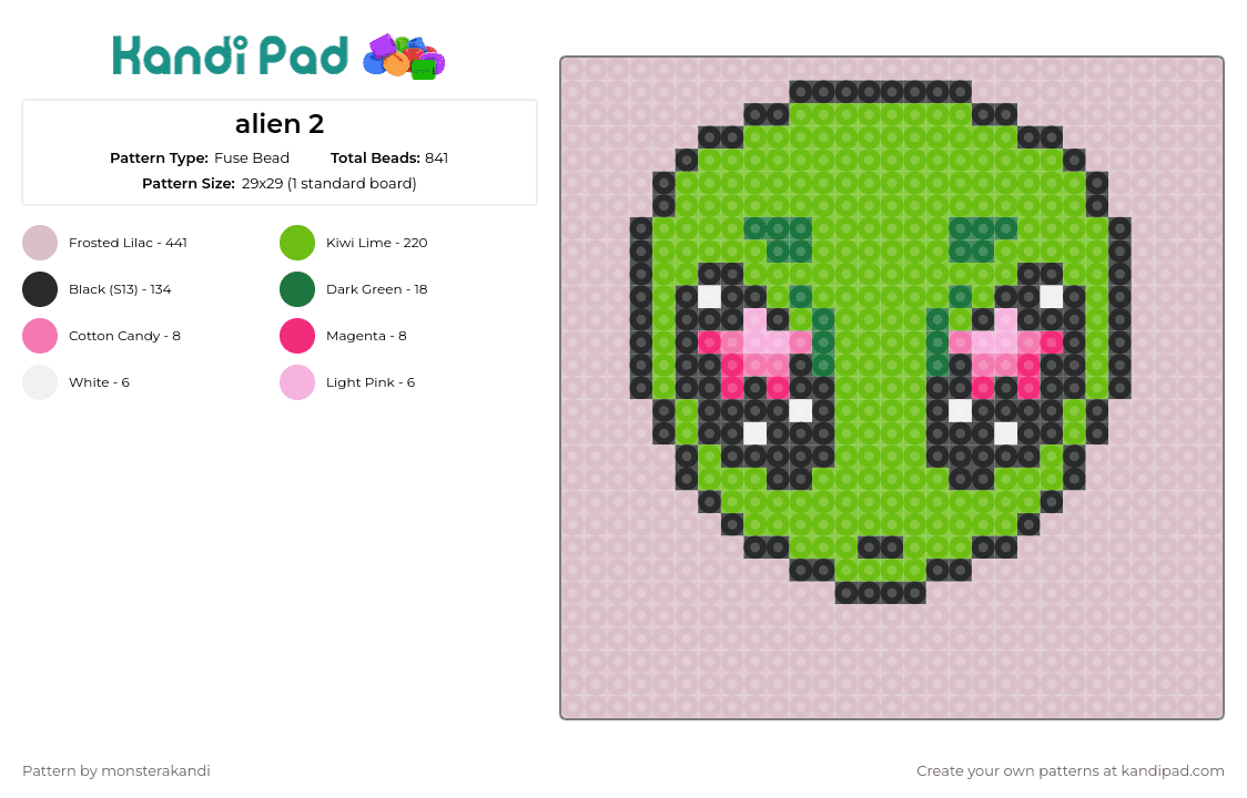 alien 2 - Fuse Bead Pattern by monsterakandi on Kandi Pad - alien,head,space,extraterrestrial