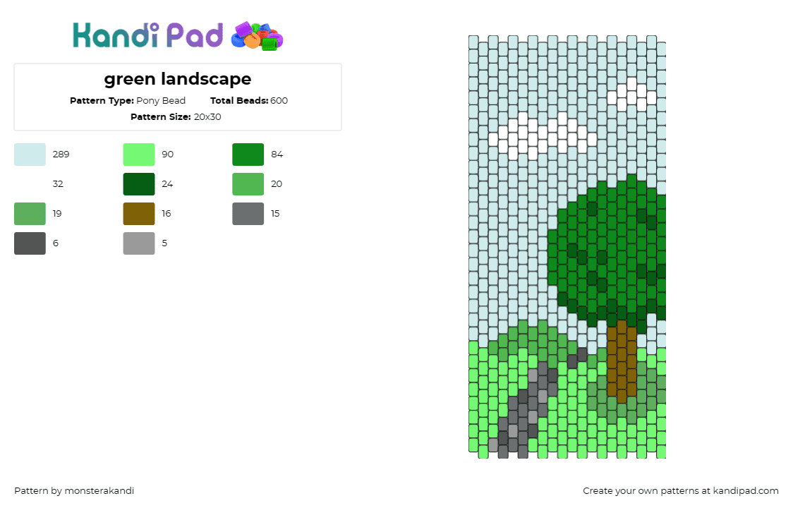 green landscape - Pony Bead Pattern by monsterakandi on Kandi Pad - tree,nature,landscape,sky,green,light blue