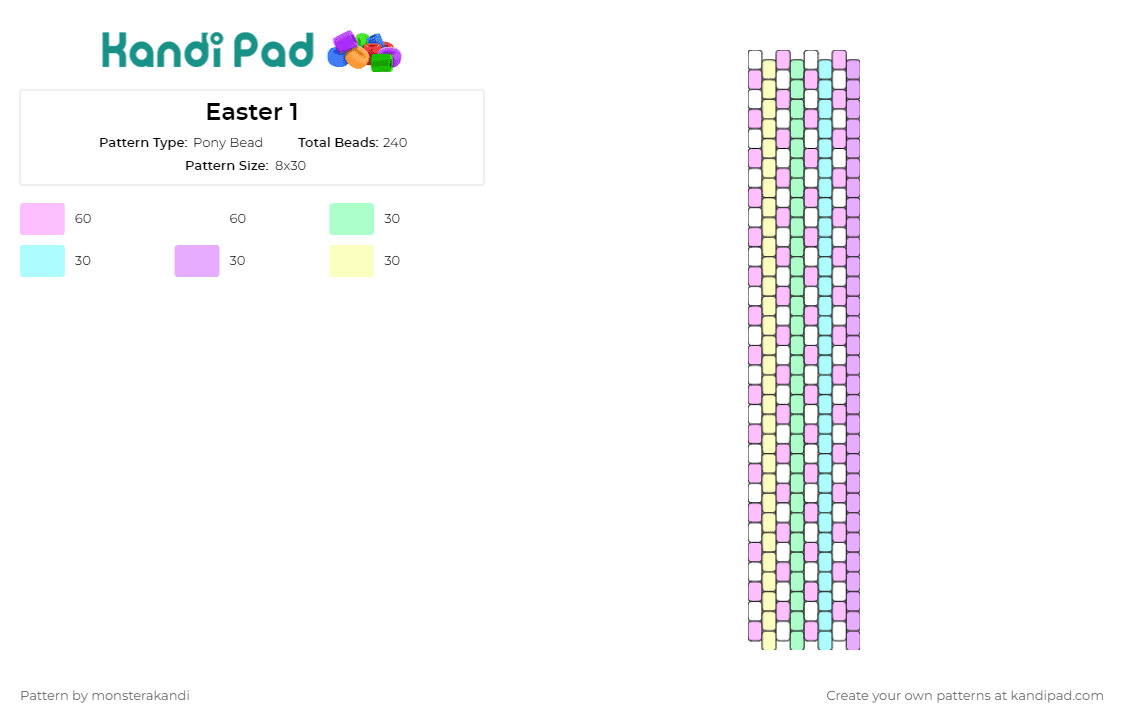 Easter 1 - Pony Bead Pattern by monsterakandi on Kandi Pad - easter,holiday,pastel,cuff