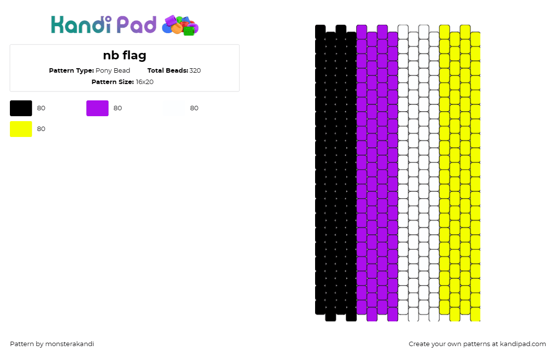 nb flag - Pony Bead Pattern by monsterakandi on Kandi Pad - nonbinary,pride,flag,vertical,stripes,support,community,purple,yellow,black,whit