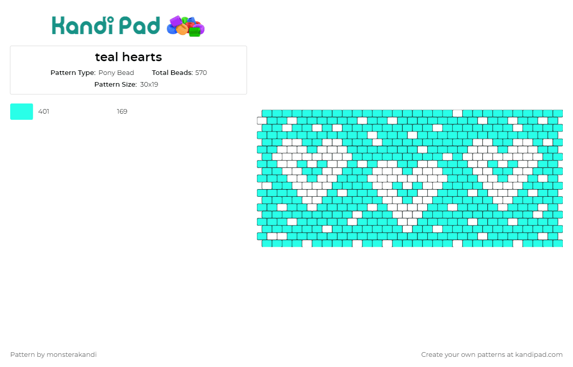 teal hearts - Pony Bead Pattern by monsterakandi on Kandi Pad - hearts,love