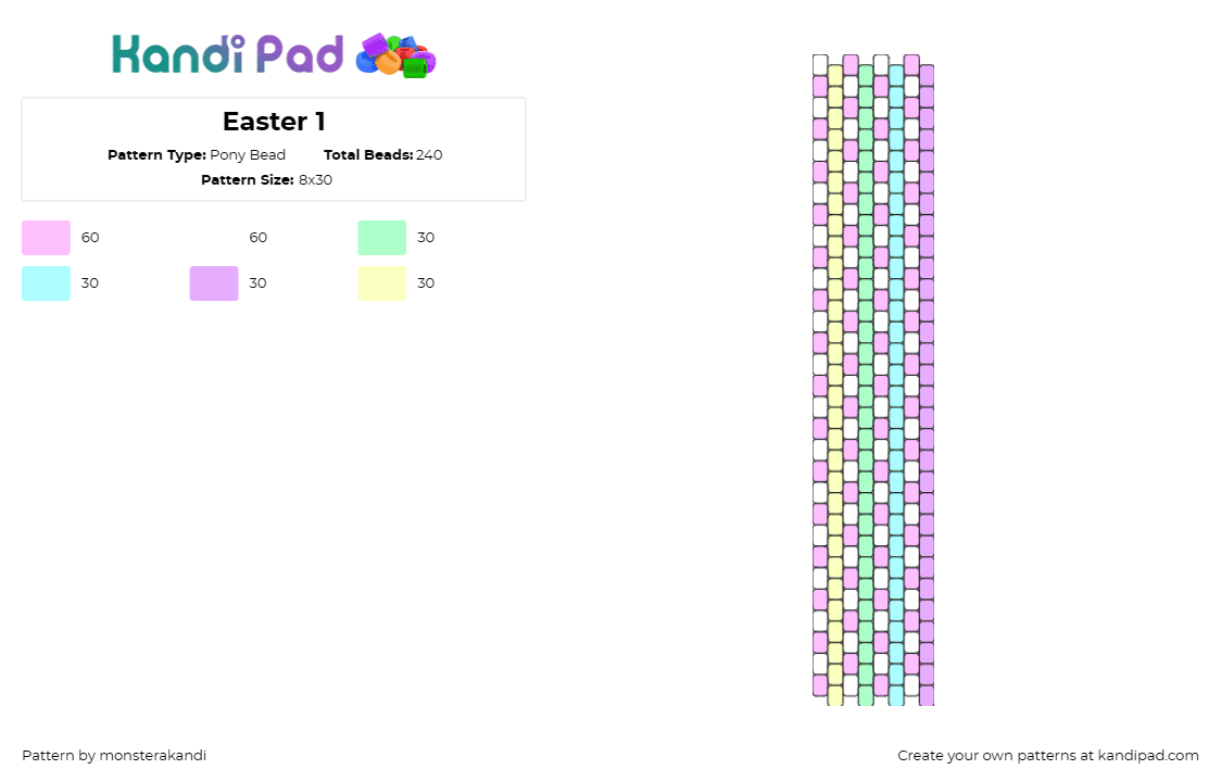 Easter 1 - Pony Bead Pattern by monsterakandi on Kandi Pad - easter,holiday,pastel,cuff