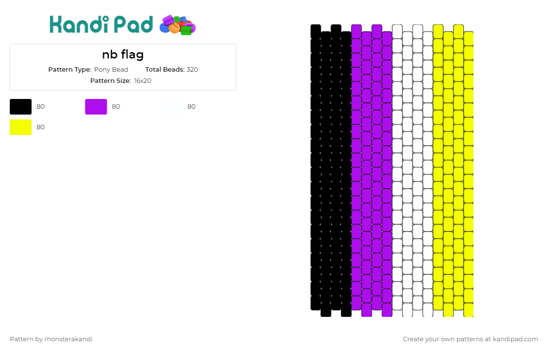 nb flag - Pony Bead Pattern by monsterakandi on Kandi Pad - non binary,pride,flag