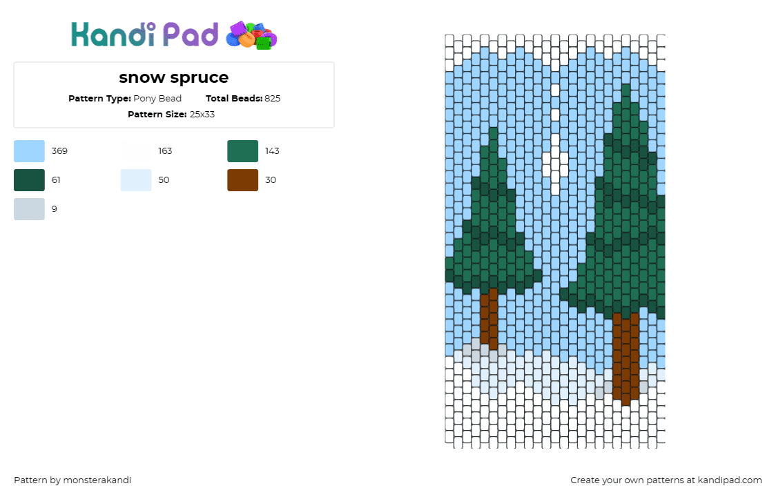 snow spruce - Pony Bead Pattern by monsterakandi on Kandi Pad - winter,trees,snow,pine,nature,landscape,panel,season,green,light blue,white