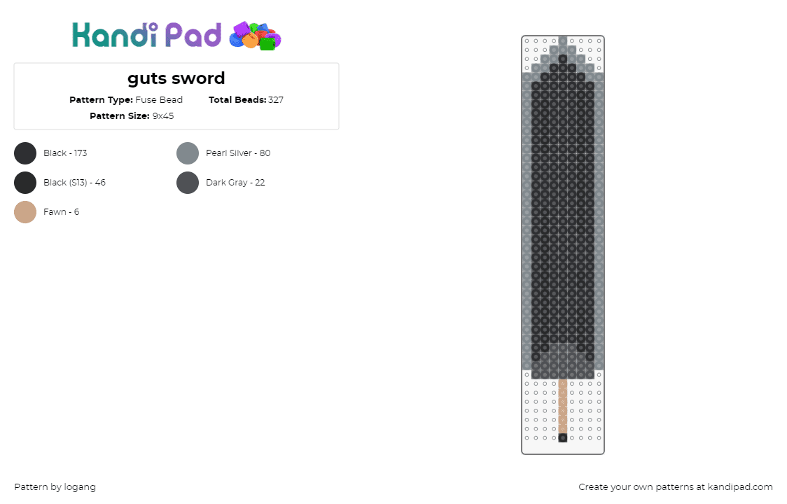 guts sword - Fuse Bead Pattern by logang on Kandi Pad - sword,dragonslayer,guts,berserk,manga,weapon,black,gray