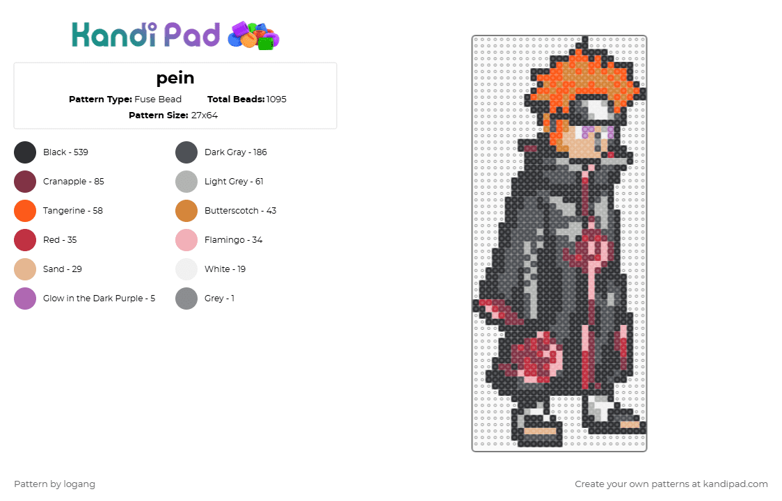 pein - Fuse Bead Pattern by logang on Kandi Pad - black,beige,gray,orange,colorful