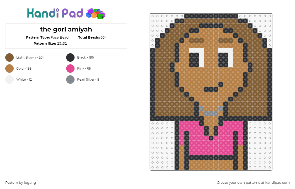 the gorl amiyah - Fuse Bead Pattern by logang on Kandi Pad - amiah,girl,portrait,character,brown,pink