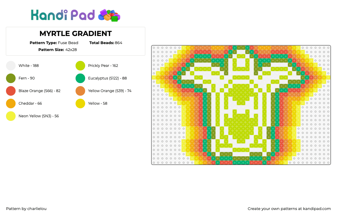 MYRTLE GRADIENT - Fuse Bead Pattern by charlielou on Kandi Pad - turtle,myrtle,beach,summer,tropical,green,white,orange,yellow