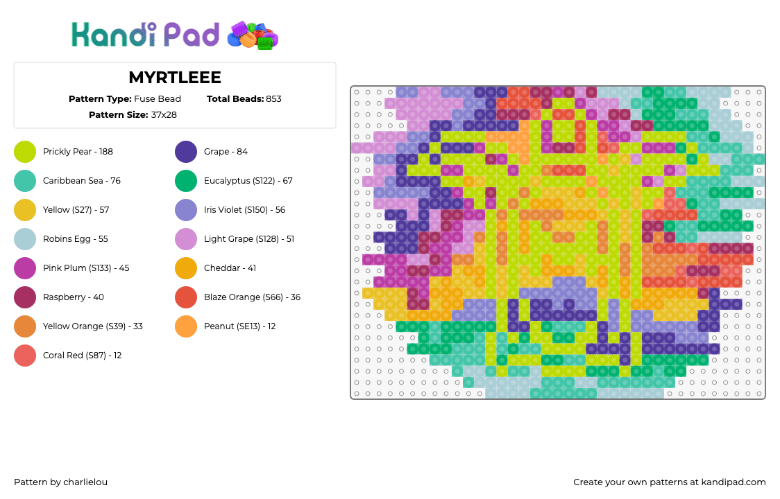 MYRTLEEE - Fuse Bead Pattern by charlielou on Kandi Pad - myrtle beach,turtle,colorful,outline,summer,green,purple,orange