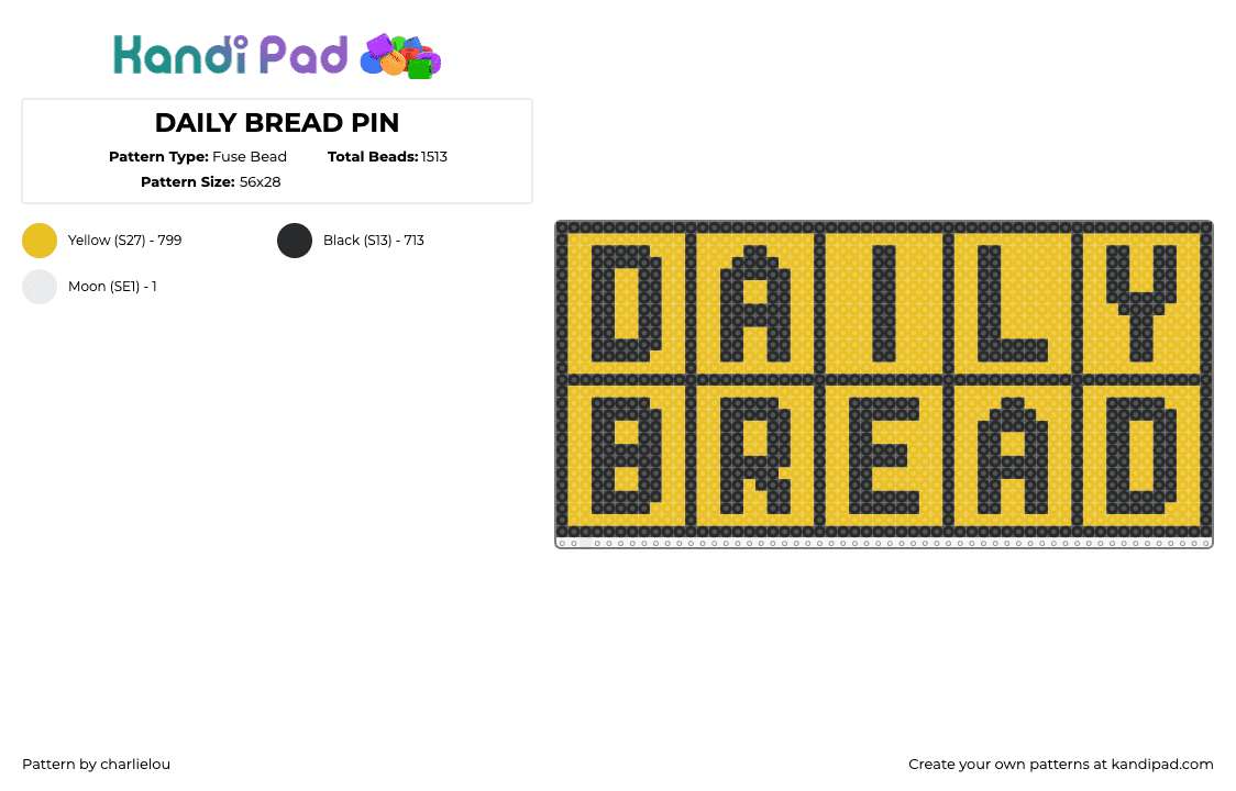 DAILY BREAD PIN - Fuse Bead Pattern by charlielou on Kandi Pad - daily bread,waffle house,logo,dj,music,edm,text,yellow,black