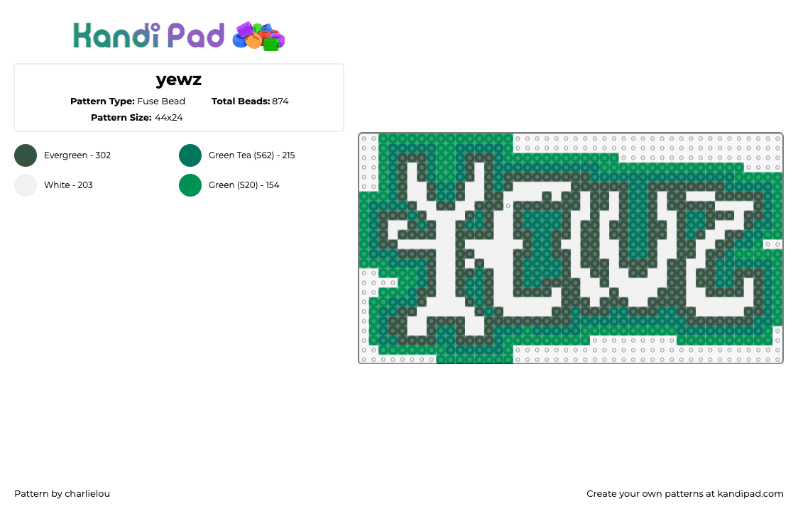 yewz - Fuse Bead Pattern by charlielou on Kandi Pad - yewz,logo,edm,dj,music,white,green