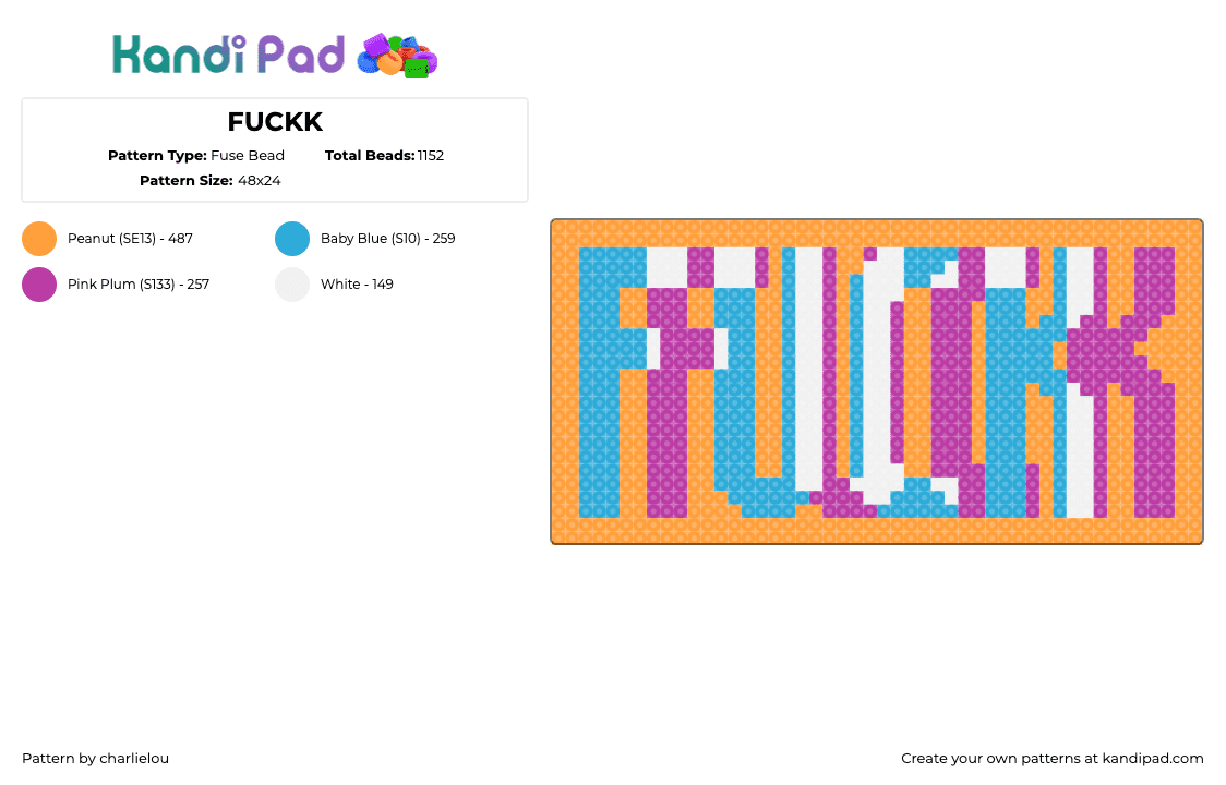 FUCKK - Fuse Bead Pattern by charlielou on Kandi Pad - fuck,text,trippy,colorful,teal,purple,orange