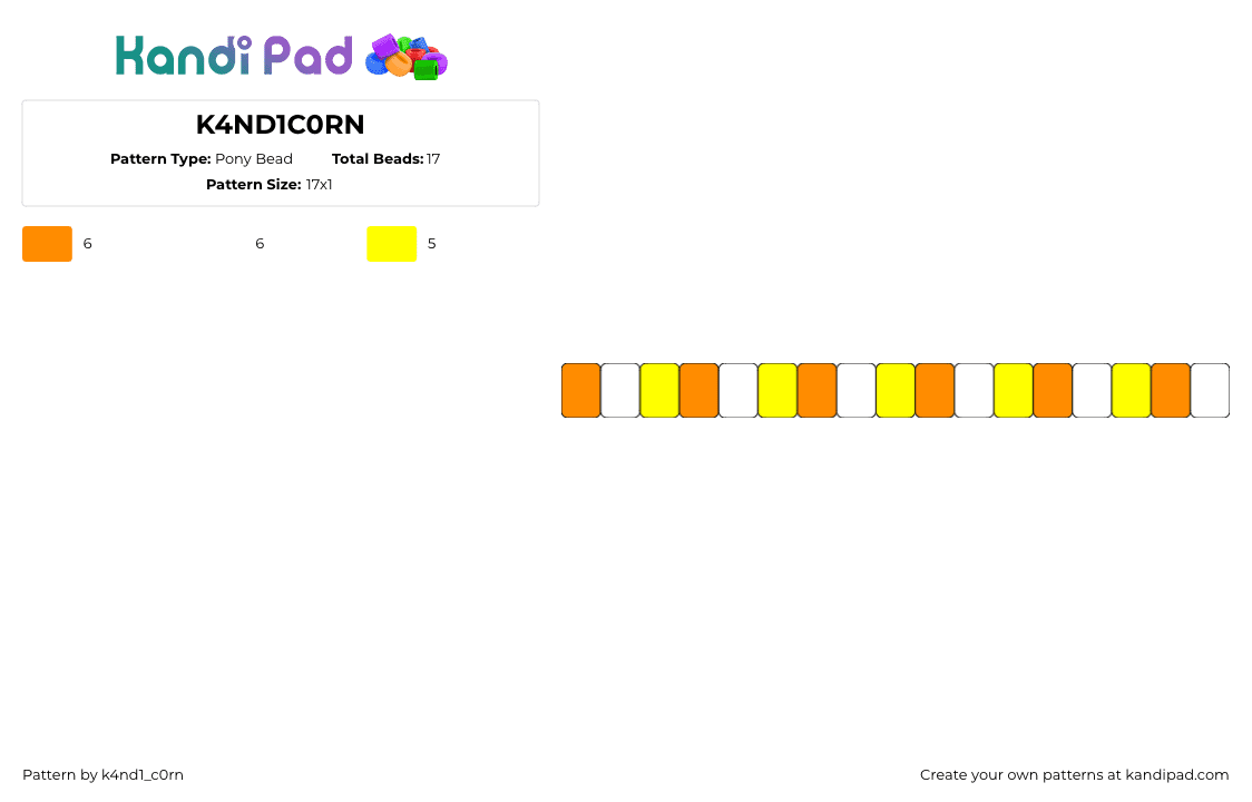 K4ND1C0RN - Pony Bead Pattern by k4nd1_c0rn on Kandi Pad - candy corn,festive,halloween,simple,orange,yellow,white