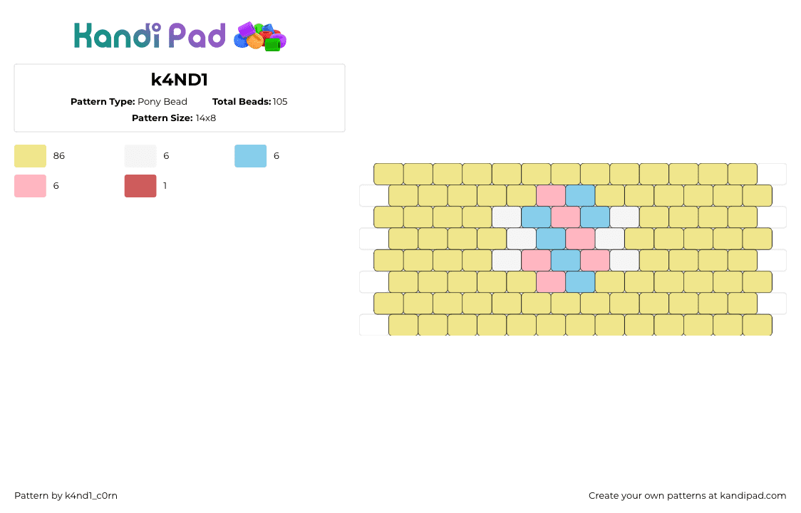 k4ND1 - Pony Bead Pattern by k4nd1_c0rn on Kandi Pad - candy,simple,pastel,yellow,pink,blue