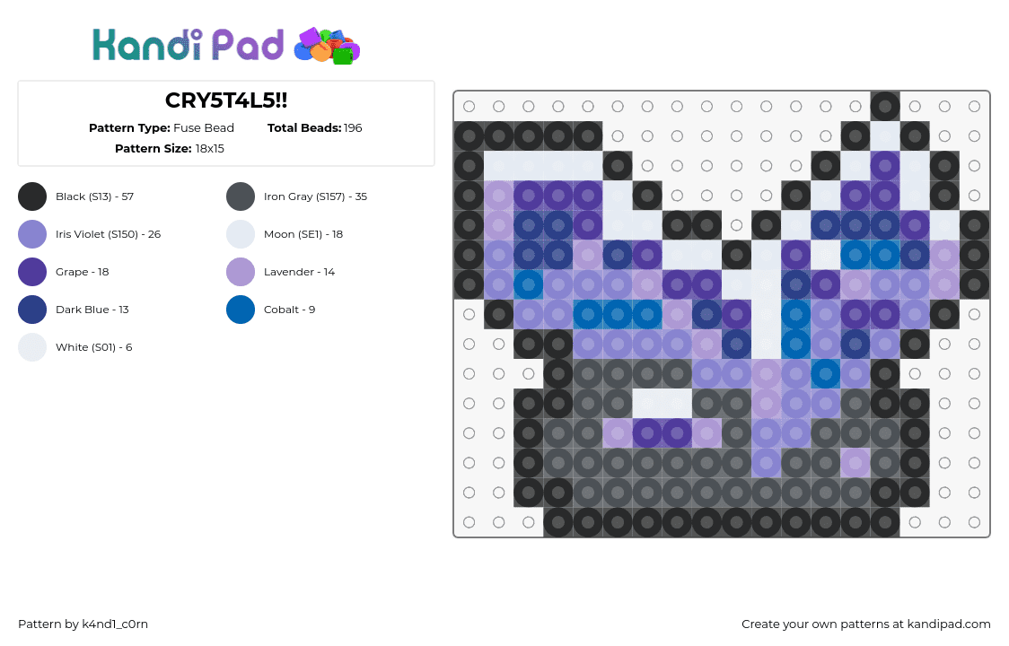 CRY5T4L5!! - Fuse Bead Pattern by k4nd1_c0rn on Kandi Pad - crystals,gems,diamonds,purple,gray