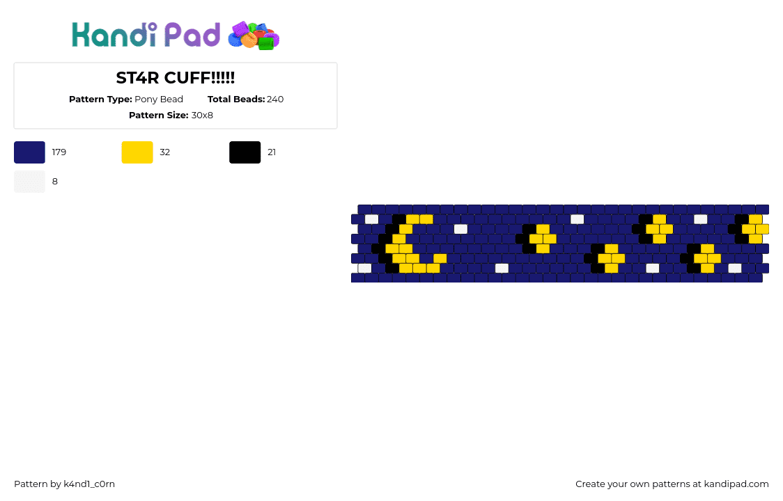 ST4R CUFF!!!!! - Pony Bead Pattern by k4nd1_c0rn on Kandi Pad - night,moon,stars,sky,bracelet,cuff,blue,yellow