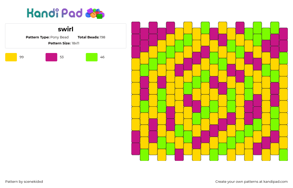 swirl - Pony Bead Pattern by scenekidxd on Kandi Pad - swirl,colorful,panel,yellow,pink,green