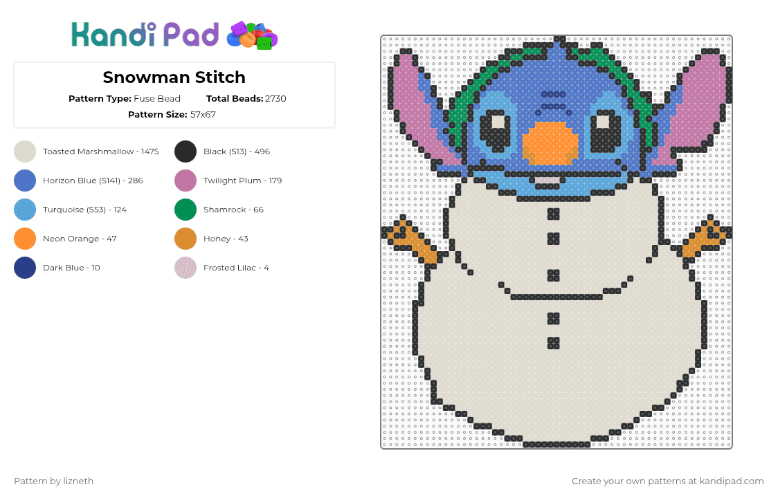 Snowman Stitch - Fuse Bead Pattern by lizneth on Kandi Pad - beige