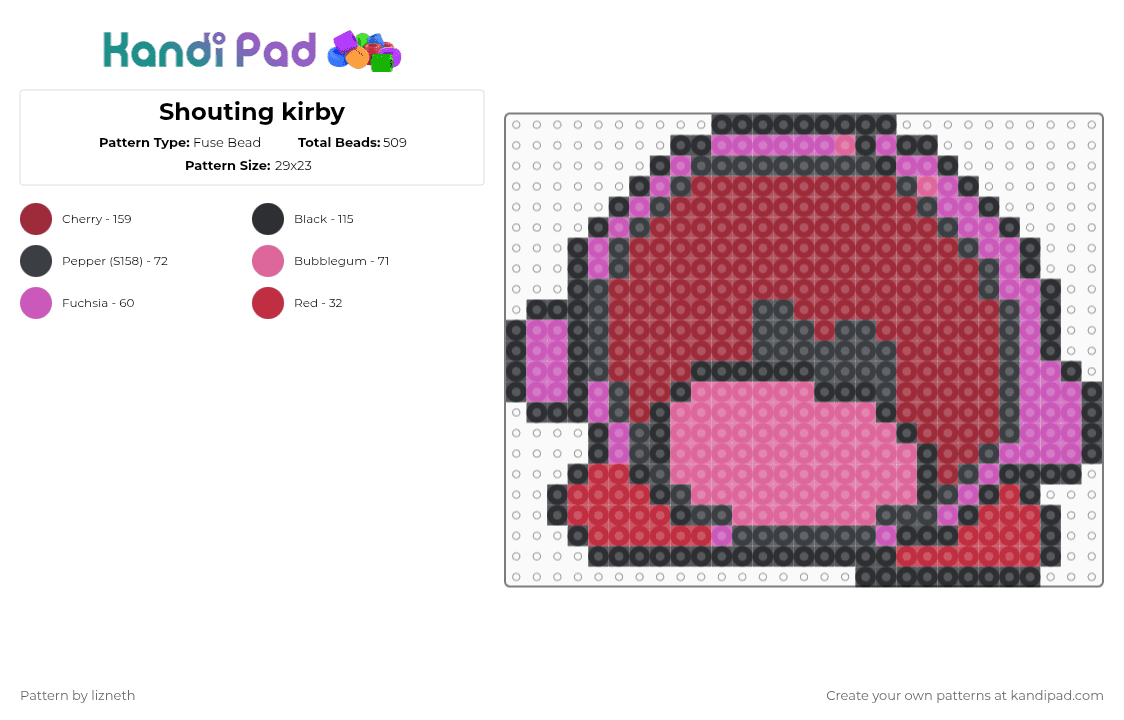 Shouting kirby - Fuse Bead Pattern by lizneth on Kandi Pad - kirby, pink, red