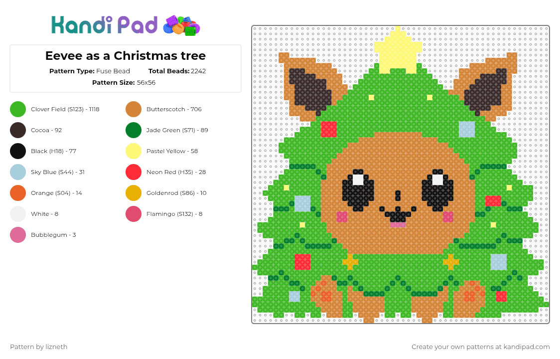 Eevee as a Christmas tree - Fuse Bead Pattern by lizneth on Kandi Pad - green,orange