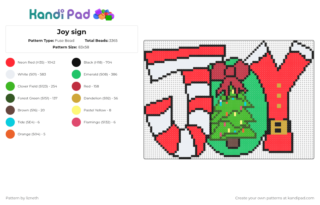 Joy sign - Fuse Bead Pattern by lizneth on Kandi Pad - red,green