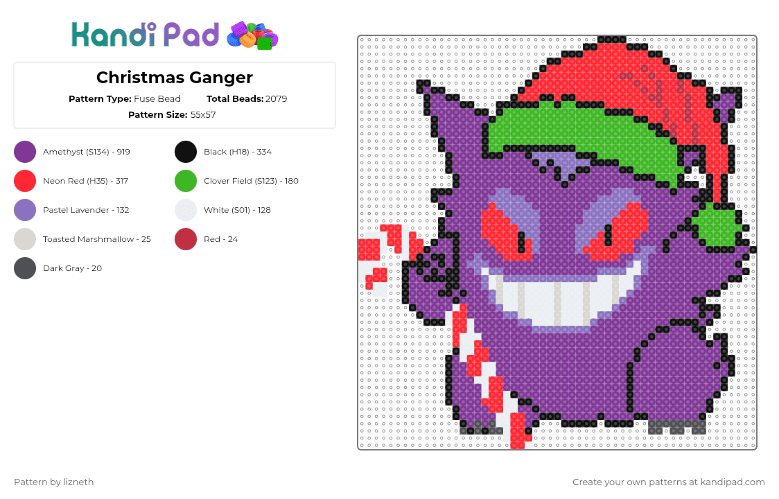 Christmas Ganger - Fuse Bead Pattern by lizneth on Kandi Pad - red,pink