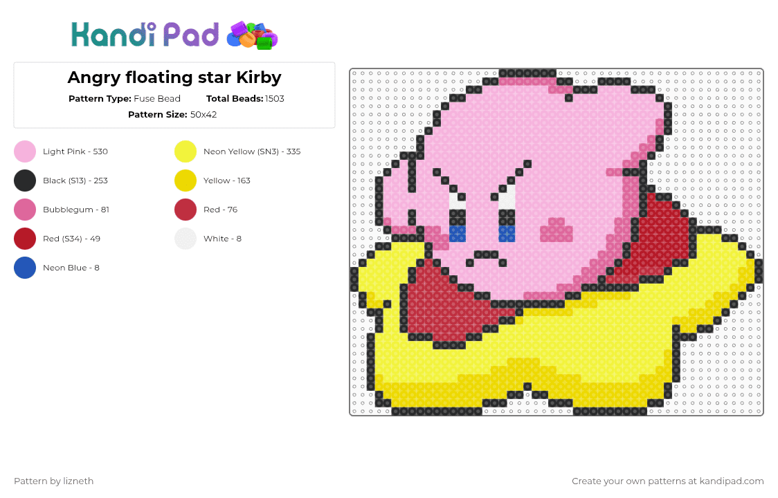 Angry floating star Kirby - Fuse Bead Pattern by lizneth on Kandi Pad - pink,yellow