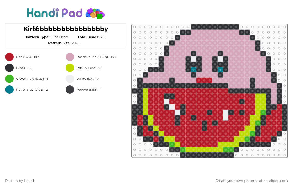 Kirɓɓbbbbbbbbbbbbbbby - Fuse Bead Pattern by lizneth on Kandi Pad - red,pink,kirby