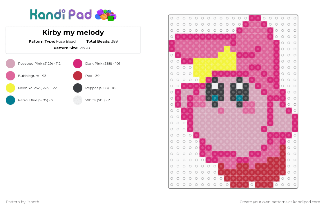 Kirby my melody - Fuse Bead Pattern by lizneth on Kandi Pad - pink,hello kitty,kirby