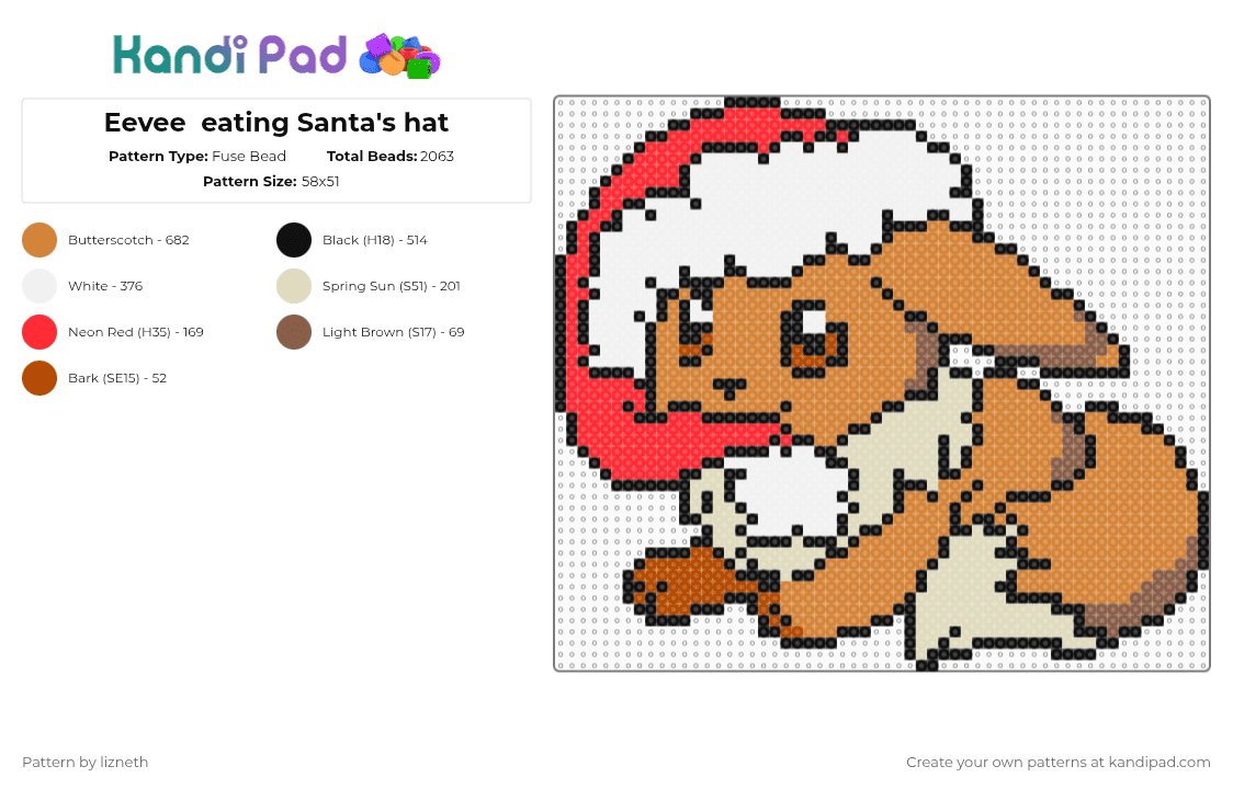 Eevee  eating Santa\'s hat - Fuse Bead Pattern by lizneth on Kandi Pad - orange