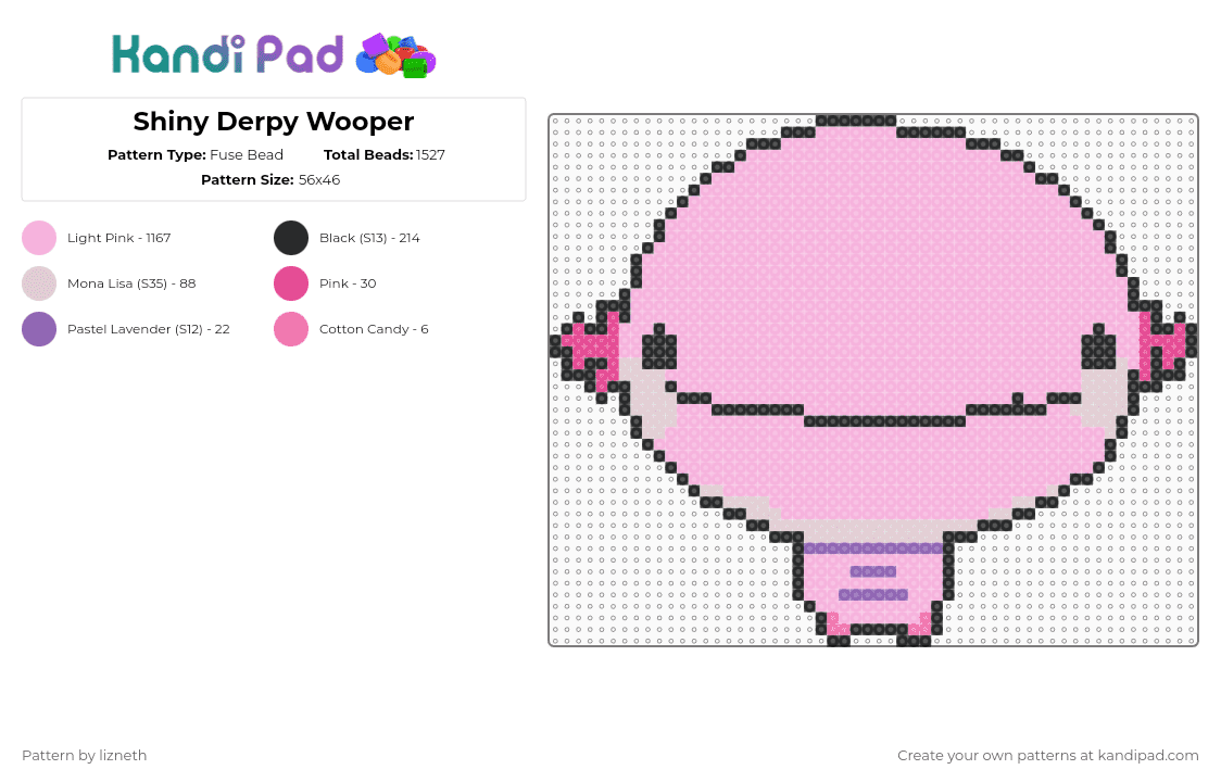 Shiny Derpy Wooper - Fuse Bead Pattern by lizneth on Kandi Pad - pink