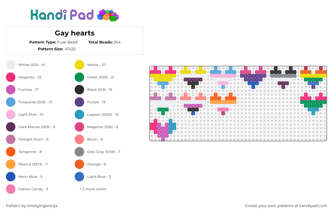 Gay hearts - Fuse Bead Pattern by smolginganinja on Kandi Pad - pride,hearts,flags,colorful,charms,community,lgbtqia,pink,yellow