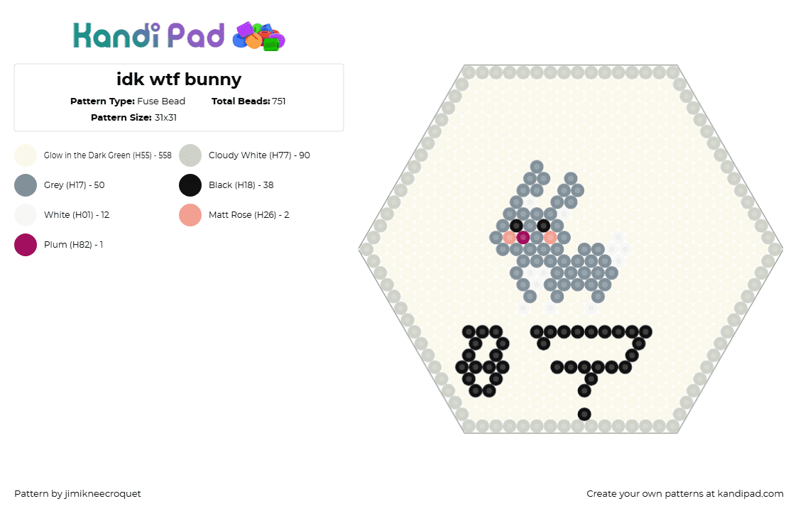 idk wtf bunny - Fuse Bead Pattern by jimikneecroquet on Kandi Pad - bunny,rabbit,simple,animal,gray