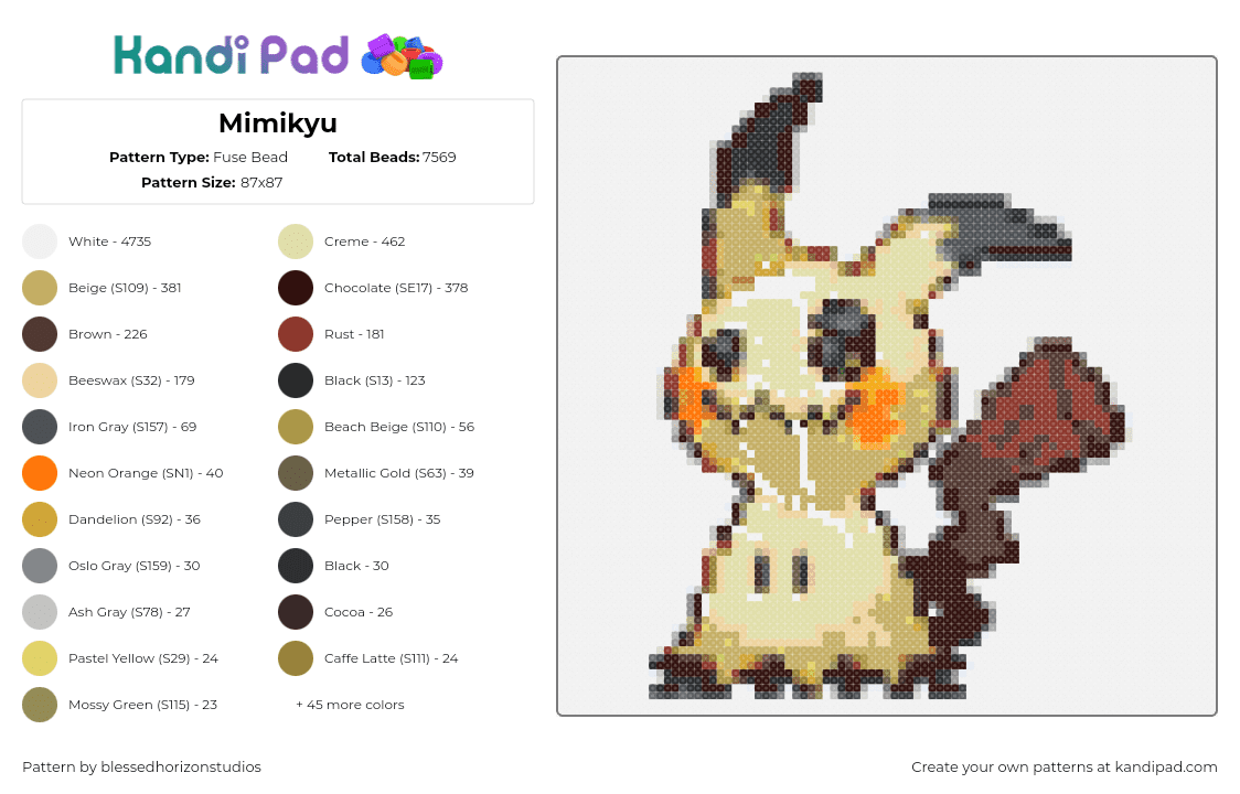 Mimikyu - Fuse Bead Pattern by blessedhorizonstudios on Kandi Pad - 