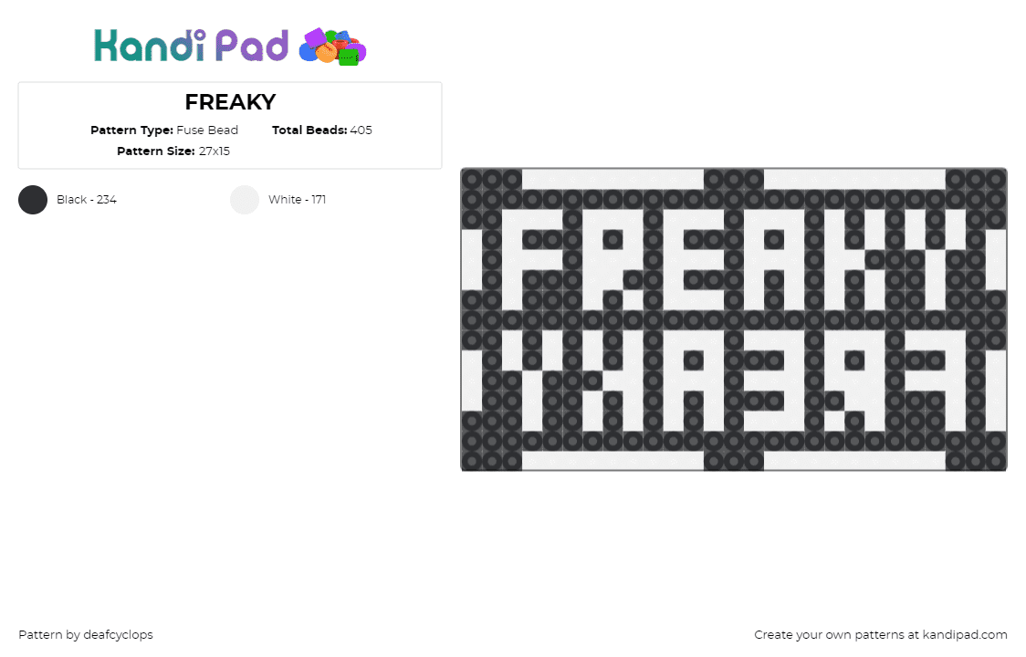 FREAKY - Fuse Bead Pattern by deafcyclops on Kandi Pad - 